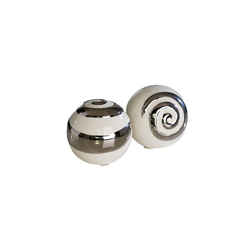 Modern Decorative Spheres Ceramic white/silver Diameter 6 cm (2 Pieces)