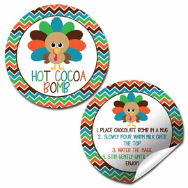 Cute Thanksgiving Turkey Themed Hot Cocoa Bomb Packaging Sticker Labels, Total of 40 2" Circle Stickers (20 Sets of 2) by AmandaCreation