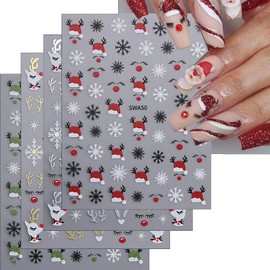LBPEPAMZ 4Sheet Christmas Nail Stickers 3D Self-Adhesive Gold Silver Elk Nail Art Stickers Winter Xmas Snowflake Deer Nail Decals Cute Green Red Santa Hat Heart Nail Supplies for Women Nail Decor