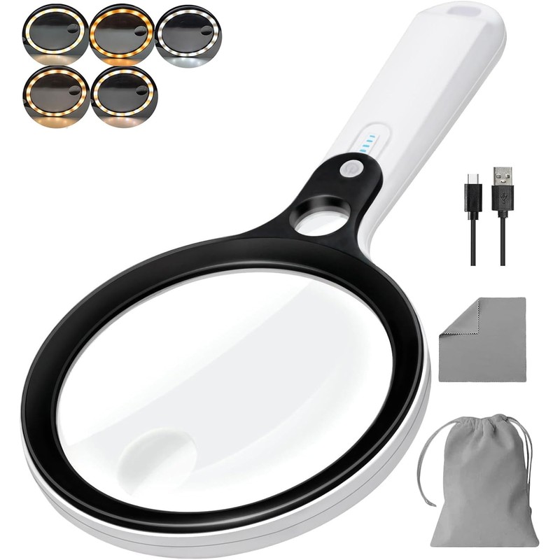 Magnifying Glass with 48 LED Light, 10X 20X 45X Handheld