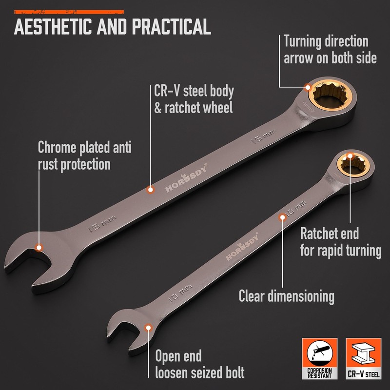 HORUSDY 12-Piece Metric Ratcheting Wrench Set | 8-19 mm |