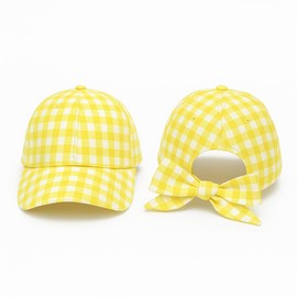 Back to School | Starting School | Gingham Baseball Cap Sun Hat with Bow to Secure, Blue Green Yellow & Red White Checked Pattern Uniform Primary Infant Accessories (UK, Age, 4 Years, 7 Years, Yellow)