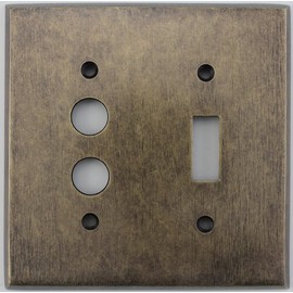 Aged Antique Brass 2 Gang Combination Switch Plate - 1 Push Button Light Switch Opening 1 Toggle Light Switch Opening