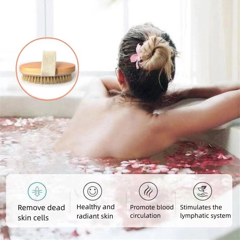 2 Pcs Dry Brushing Body Brush,Natural Bristle Exfoliating Body Scrubbers