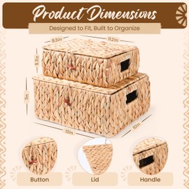 AEDGS Large Wicker Storage Basket with Lid - Decorative Woven Rattan Storage Baskets for Organizing, Toys, Blankets - Square Lidded Basket for Home, Bathroom, Shelves