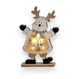 SHATCHI LED Wooden Christmas Santa Snowman Reindeer Xmas Home Indoor Table Decorations Ornaments Centrepiece, 27cm, Wood