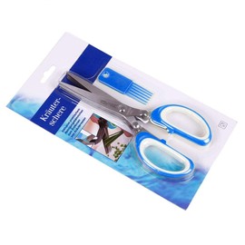 designfun Herb Scissors with 5 Parallel Blades Made of Stainless Steel with Stripper – Blue