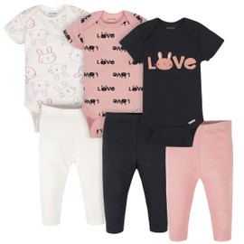 Onesies Brand Unisex Baby 3 Onesies 3 Pants Outfit Bundle Mix n Match Newborn to 12M, Pink Bunny Print