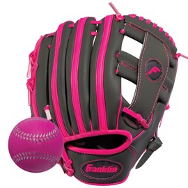 Franklin Sports Kids Baseball Gloves - RTP Child's Tball Glove + Ball Set - Boys + Girls Teeball Mitt Set - Kid + Toddler - Right Hand Throw - Pink - 9.5"