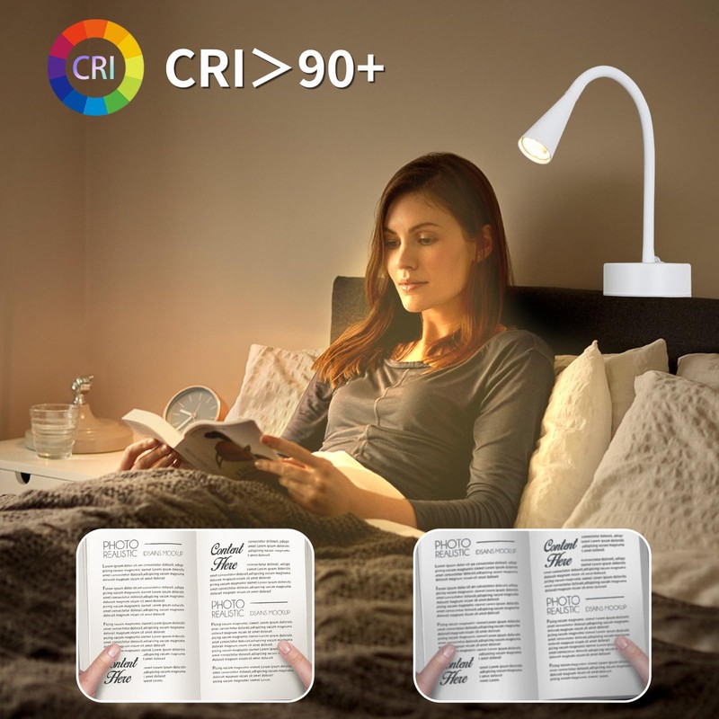 White Headboard Reading Light, No Drilling Wall Mounted Reading Lights