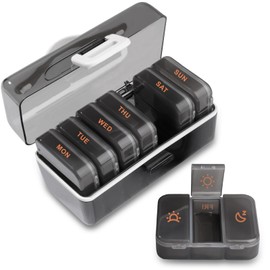 QIANYIXIN Weekly Pill Organizer 3 Times a Day, 7-Day Grey Privacy Pill Box PET/PP Material– AM/Noon/PM Compartments for Medications, VIT, Fish Oil & More – Ideal for Commuting, Traveling and Seniors