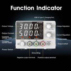 HYELEC Variable DC Power Supply, 0-30V 0-10A, Bench Power Supply with Encoder Knob, 4-Digit LED Display, Digital Calibration, USB and Type-C Charging