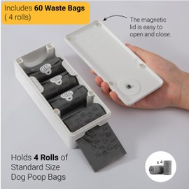 SVD.PET Dog Poop Bag Dispenser with 60 Bags, Wall Mount Waste Bag dispenser, Holds 4 Rolls of Waste Bags, Indoor/Outdoor Wall mount or Place on Table(White, Dispenser + Bags)