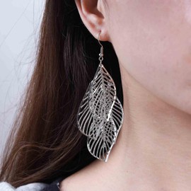 Aneneiceera Vintage Layered Leaf Drop Earrings Hollow Leaf Earrings Multi Leaf Tassel Earrings Bohemian Leaves Earrings Jewellery for Women and Girls (Gold), Zinc