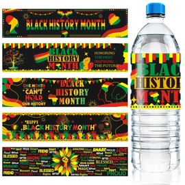 100 Pcs Black History Month Water Bottle Labels, African American Celebration Stickers for Freedom Day, Patriotic Festival Party Decorations