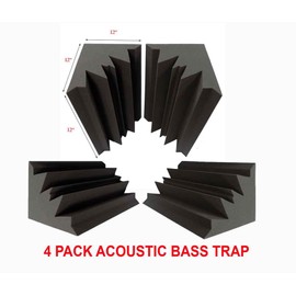 Acoustic Foam XL Bass Trap Studio Soundproofing Corner Wall 12" X 12" X 12" (4 PACK) - Color: Charcoal