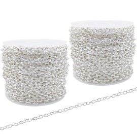 60 Feet Metal Iron Necklace Chains 3mm Bulk Curb Link Chain for Jewelry Making DIY Craft Supplies (Silver)