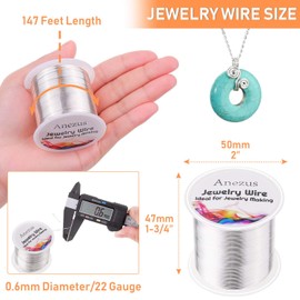 22 Gauge Jewelry Wire, Anezus Craft Wire Tarnish Resistant Copper Beading Wire for Jewelry Making Supplies and Crafting (Silver, 49 Yards/45 Meters)