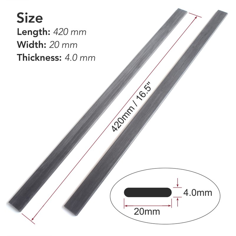 2pcs 4x20mm Length 420mm Flat Carbon Fiber Bars,Pultruded Carbon Fiber