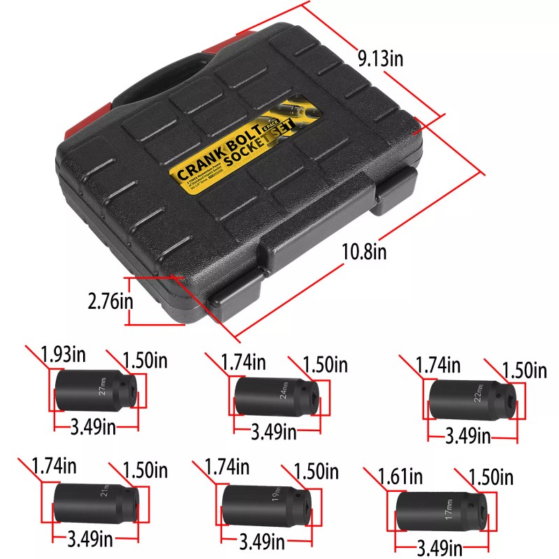 Unbranded 6 Pack Crank Bolt Socket Set 17/19/21/22/24