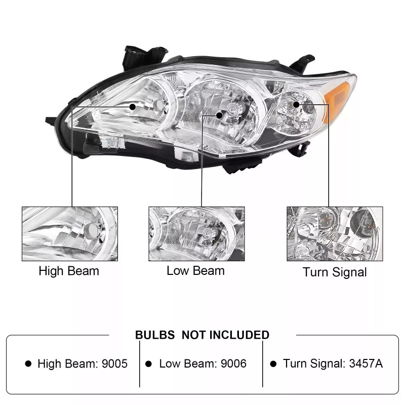 YLT Auto For 2011-2013 Toyota Corolla Headlights Headlamps Replacement Left