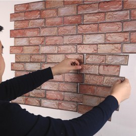 XIFUHUI 10 Stück 3D-Wandpaneelen, selbstklebend, Steintapete, 30 × 30 cm, wasserfeste PVC-Ziegeltapete, Wandaufkleber für Wohnzimmer, Schlafzimmer, TV-Hintergrund, Innenwandgestaltung (Rot)