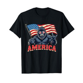 America Bigfoot Sasquatch July 4th USA Flag Rock Patriotic T-Shirt