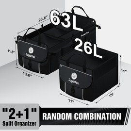 SugarFox Car Trunk Organizer for SUV - 63L+26L Modular Storage, Heavy-Duty, Foldable Waterproof, Soft & Hard Covers, Non-Slip, Multi-Compartment, All Black M006