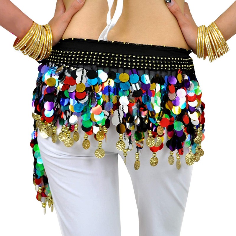 88 Colorful Gold Coins Chiffon Belly Dance Hip Scarf Dance
