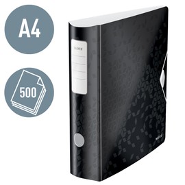 Leitz 180° Active WOW Quality Folder, A4, Wide, Rounded Spine, 8.2 cm Wide, Rubber Band Fastener, Lightweight Polyfoam, Plastic Folder, WOW Series, Black, 11060095