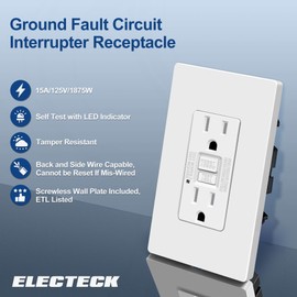 ELECTECK 15 Amp GFCI Outlets, Tamper Resistant, Self-Test GFI Receptacles with LED Indicator, Ground Fault Circuit Interrupter, Decor Screwless Wallplate Included, ETL Listed, White