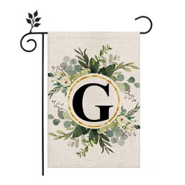LUTER Monogram Letter G Garden Flag, 12x18 Inch Floral Garden Flag Garden Letter Flags Burlap Flag Family Last Name for Outside, Yard, Patios, Lawns, Gardens