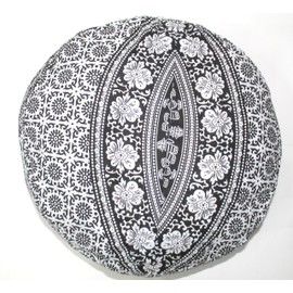 INDIAN CRAFT CASTLE ICC Black Elephant Mandala Barmeri Large Floor Pillow Cover Cushion Meditation Seating Ottoman Throw Cover Hippie Decorative Zipped Bohemian Pouf Ottoman Cases 16" Round