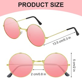 NEBURORA 2 Pairs Round Hippie Sunglasses Metal Frame Colored Circle Glasses for Women Men 70s Retro Disco Party Accessory