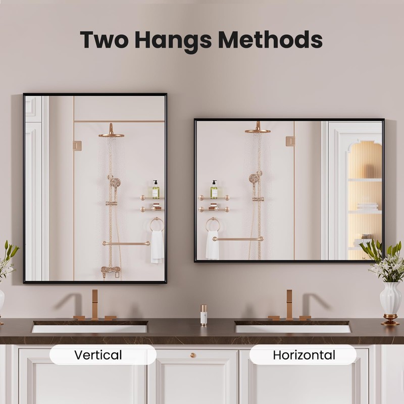 LOAAO Black Bathroom Mirror 16"X24" for Wall, Rectangle Bathroom Vanity