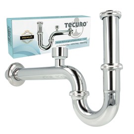 tecuro Pipe Siphon with Ventilation Valve Extra Long for Sink 1 1/4 Inch Connection – Brass High-Gloss Chrome-Plated