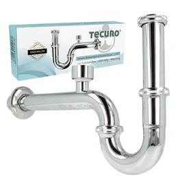 tecuro Pipe Siphon with Ventilation Valve Extra Long for Sink 1 1/4 Inch Connection – Brass High-Gloss Chrome-Plated