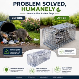 Large Animal Trap Cage for Live Capture – Foldable Stainless Steel Trap for Yard Farm Garden Use