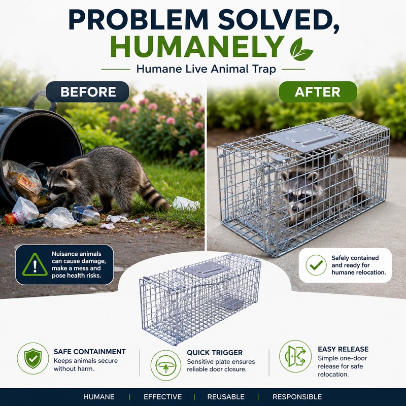 Large Animal Trap Cage for Live Capture – Foldable Stainless