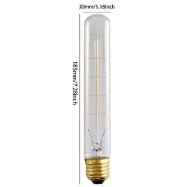 25W Vintage Edison Bulbs T10/T30 Tubular Filament Bulb T185 Antique Long Incandescent Bulb 2300K Amber Glass E26 Medium Base 4 Pack