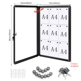 Swansea Enclosed Bulletin Boards Magnetic Glass Covered Notice Information Cabinet with Aluminum Frame 38x28inch (9xA4)