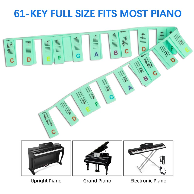 ZHRUNS Removable Piano Key Stickers - 61 Key Glow-in-The-Dark Keyboard