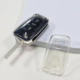 Key Cover Remote Key Fob Cover Case Silicone Protector Sleeve Holder Key Accessories Compatible with VW Volkswagen Polo Golf7 Mk7 Tiguan Seat Jetta Atlas Skoda--Soft TPU Key Fob Protector Shell(Clear)