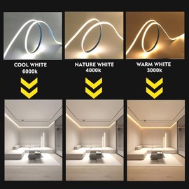 RYE USB Powered 5V COB LED Strip Light, 2.0M*320LEDs/M Cool White 6000K Soft Dotless Tape Light for TV/Monitor/Under Cabinet Kitchen/Wardrobe/Stairs Step Background Ambient DIY Lighting[Strip ONLY]