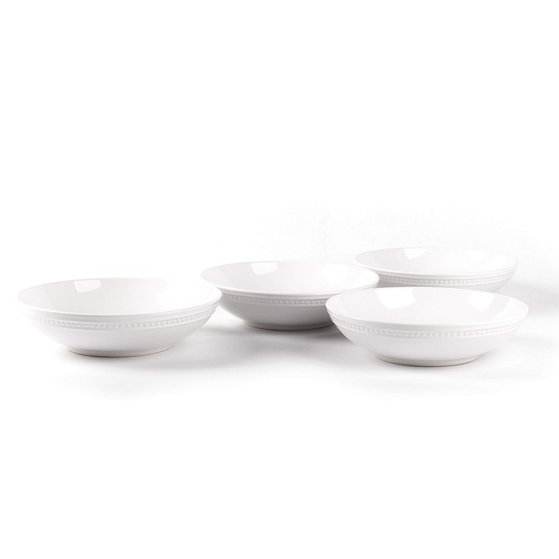 HomeVss, Pearl Dots Stoneware Dinnerware Set 20pc Set, White