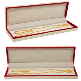 atorakushon Satin Long Bracelet Chain Jewellery Organizer Storage Box Necklaces Pendant Holder Gift for Wedding Engagment Valentine's Day Red Pack 2