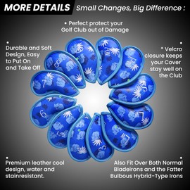 Golf Club Head Covers Iron Golf Club Head Covers Value Set of 12 Iron Club Head Covers Black Blue Red with Printed Number, Faux Leather Golf Headcover (Navy)