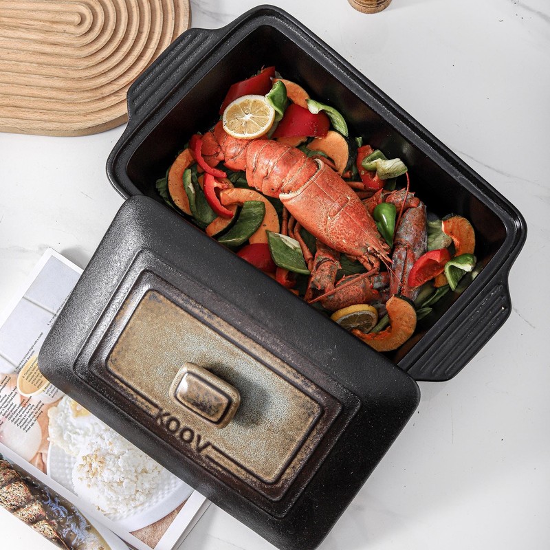 KOOV Ceramic Casserole Dish with Lid, Rectangular Baking Dish Set,