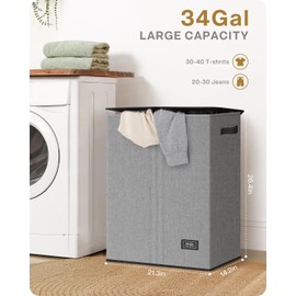 SOLEDI Double Laundry Hamper with Lid, 130L Clothes Hamper 2 Section, Laundry Basket with Removable bag, Bed room decor aesthetic, laundry room organization, Home and dorm room essentials