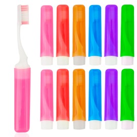 Travel Toothbrush 12 Pcs Travel Toothbrush Set Mini Portable Toothbrushes Soft Travels Size Toothbrushes Kit Small Foldable Tooth Brush with Case Cover for Home Camping Hiking Individually Wrapped